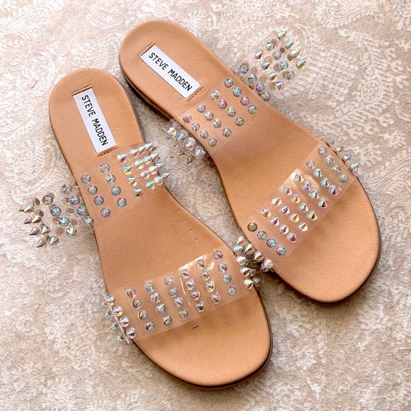 Steve Madden Shoes - Brand New Steve Madden Blizie Sandals Clear Iridescent Multicolored Studs Spikes